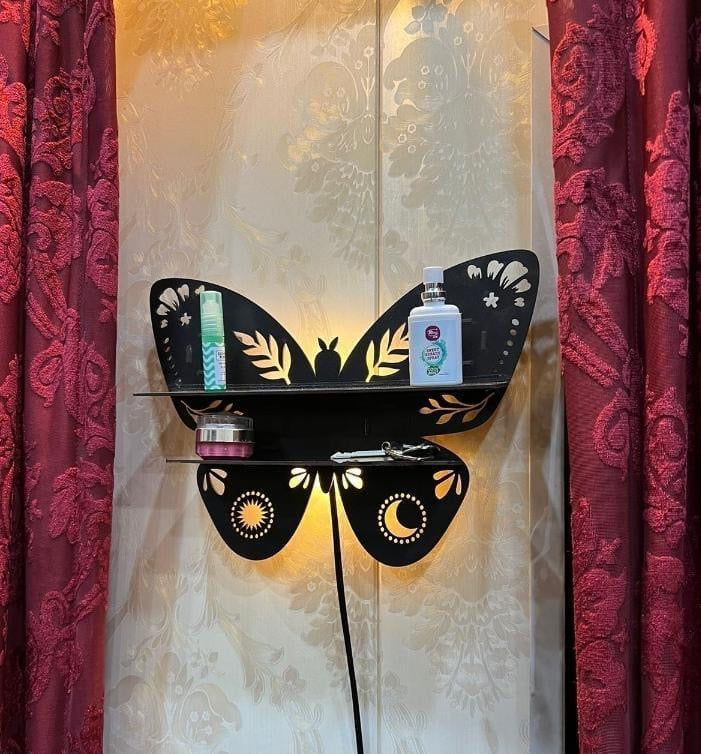 Butterfly Design Wooden Shelf With Back Light