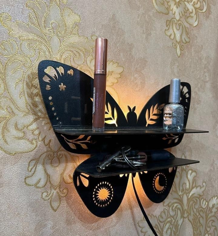 Butterfly Design Wooden Shelf With Back Light