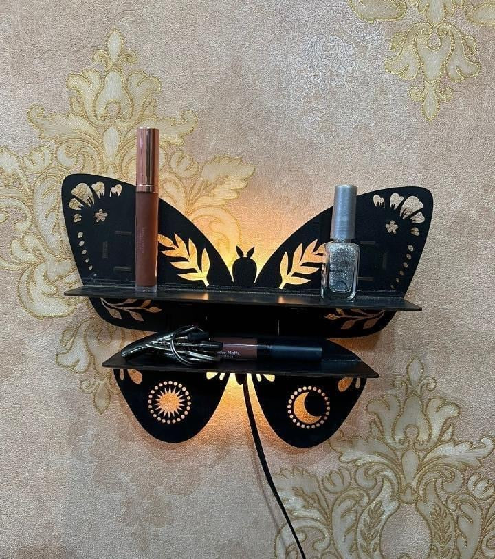 Butterfly Design Wooden Shelf With Back Light